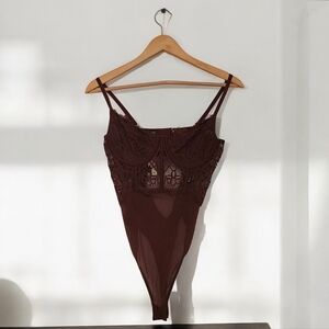 Anthropologie Brown Lace Chemise